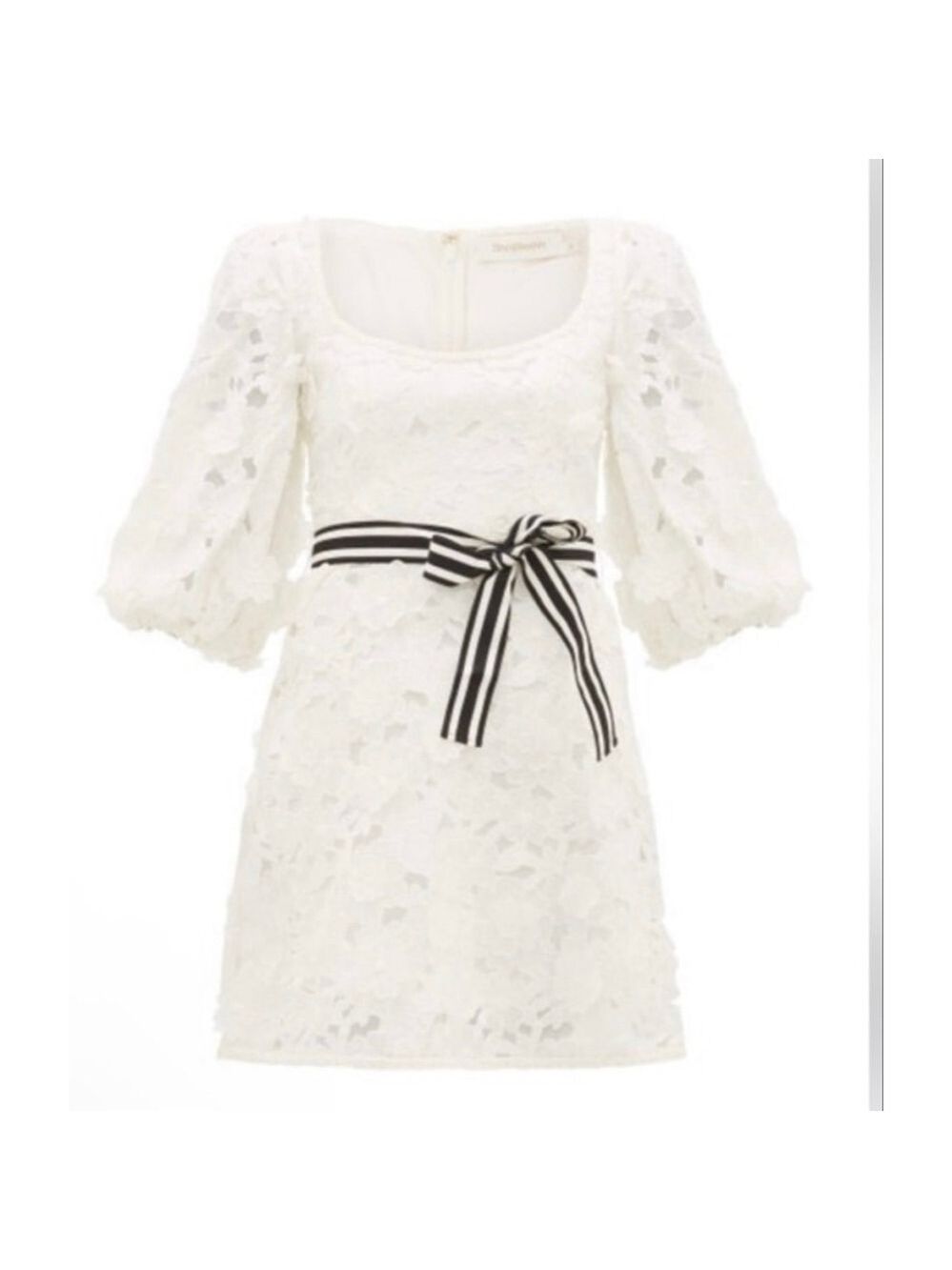NWT Zimmermann Ivory Lace Mini Dress with Black Stripe Belt Size 3= US 8/10 - Picture 2 of 6